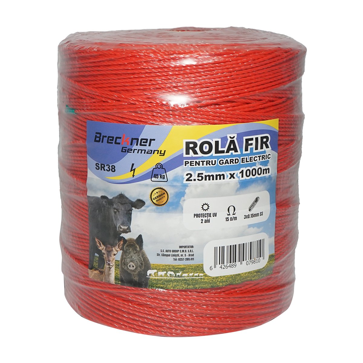 Rola fir portocaliu fi 2.5mm, 3x0.15mm SS inox, 15 Ohm/m 1000m gard electric Breckner Germany